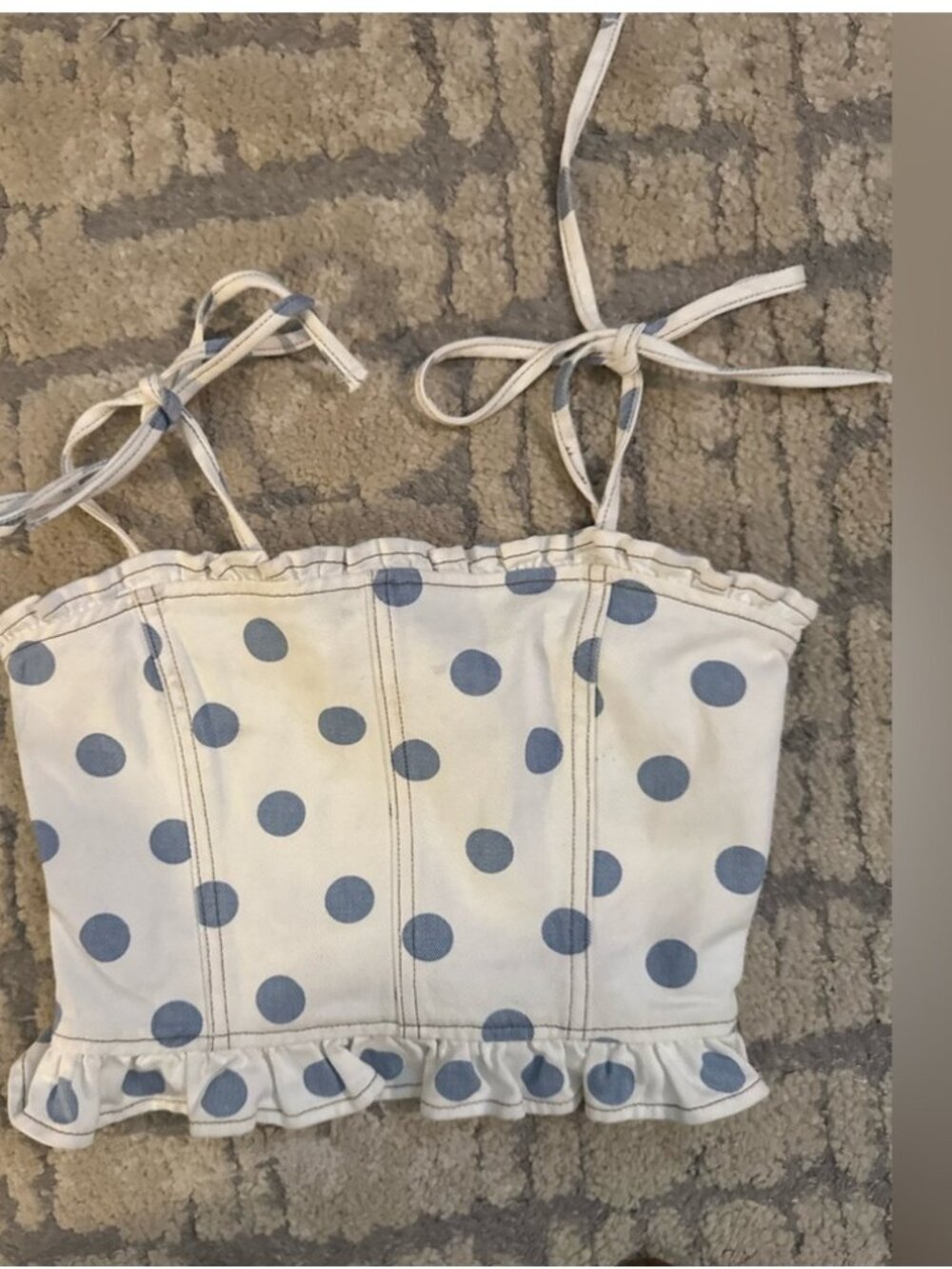 White Denim and Blue Polka Dot Crop